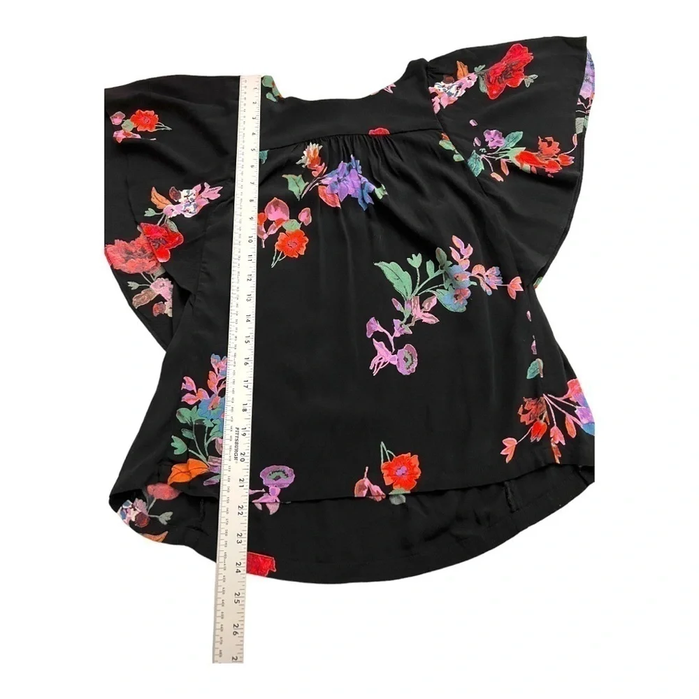 Anthropologie Maeve Black Floral Flutter Sleeve Blouse Small